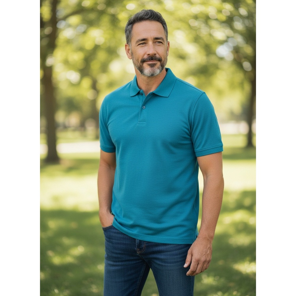 Tasso Elba Mens L Supima Polo Shirt Teal Blue Short Sleeve Excellent‎